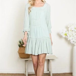 Sage Ruffle 3/4 Sleeve Dress